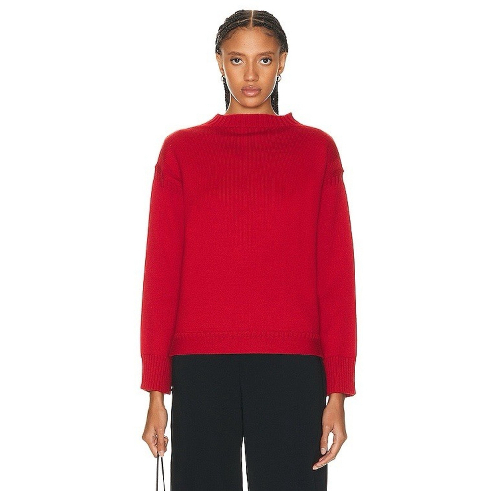NWT TOTEME Wool Guernsey Rib Knit Mock Neck Sweater Drop Shoulder Red Size XS